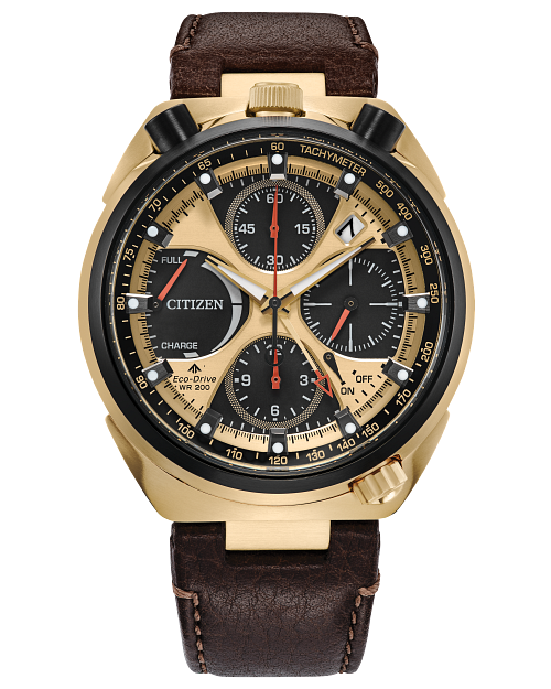 Promaster Tsuno Chrono Racer Gold Tone Dial Leather Strap AV0072